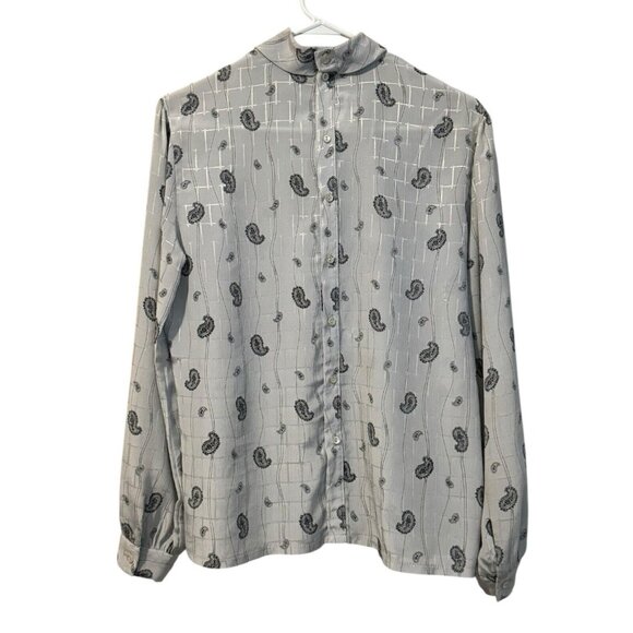 Judy Bond Blouse Paisley Sheer Size 12 Retro 70s 80's Buttons Designer Career - Picture 2 of 14